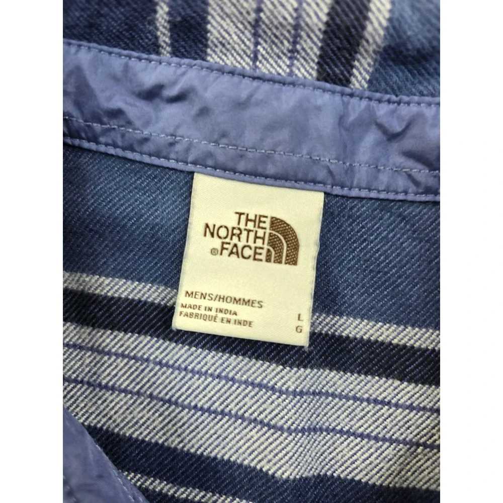 The North Face‎ Flannel Shirt Mens Large Blue Striped Cotton Lined Button Up